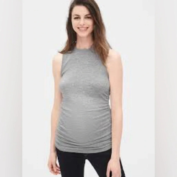Gap Maternity Women’s Gray High Neck Tank Ruched Sides Size M - Picture 2 of 5